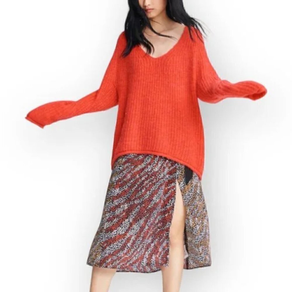 Rag‎ & Bone Joseph V-Neck Sweater Bright Coral, Size M